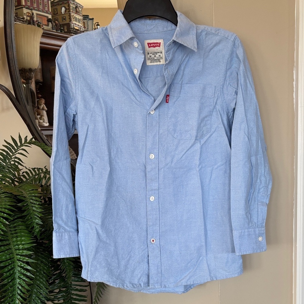 NWOT Levi's Blue Button Down Shirt Long Sleeve Red Tab Boys Casual Dress Cotton